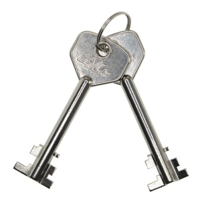 Duas chaves metálicas prateadas ligadas por anel