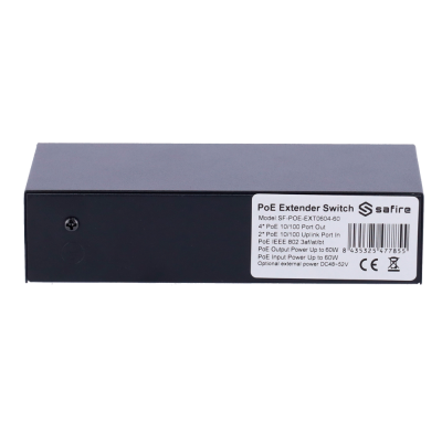Safire Indoor Hi-PoE Extender Switch Aumenta o alcance da potência PoE 4 portas PoE + 2 Uplink RJ45-Safire SF-POE-EXT0604-60