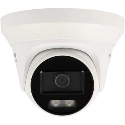 Câmara de segurança branca em forma de cúpula com lente e LEDs