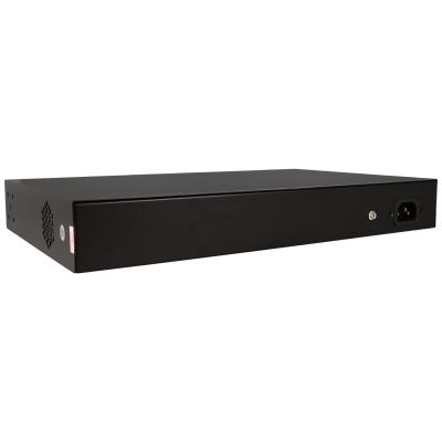 Equipamento eletrónico preto com entrada de energia e botão