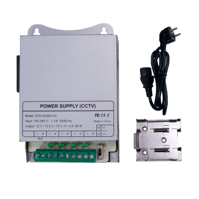 Fonte Alimentação Carril DIN lojaCCTV DC 12V 5A 60W 4 saídas (AC 100-240V)