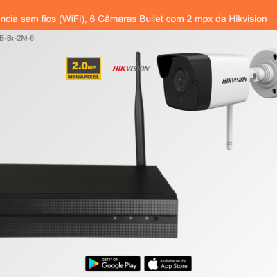 Sistema de Videovigilância sem fios (WiFi), 6 Câmaras Bullet com 2 mpx da Hikvision