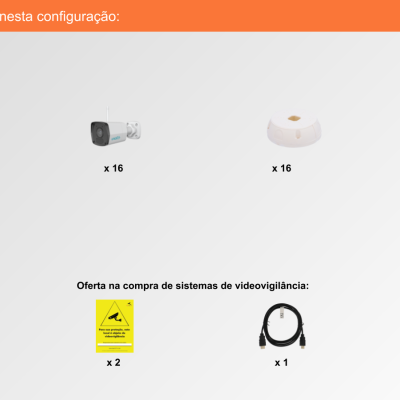 Sistema de Videovigilância sem fios (IP), 16 Câmaras Bullet com 2 mpx da Uniarch