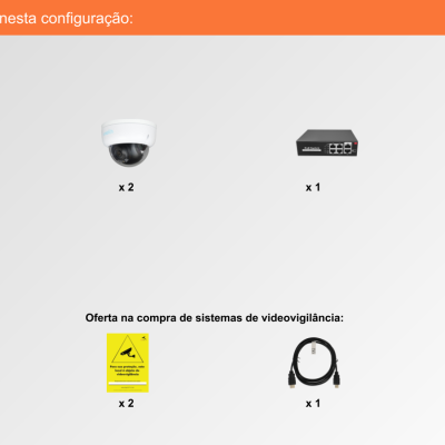 Sistema de Videovigilância com fios (IP) e Switch PoE, 2 Câmaras Mini-Dome com 4 mpx da Ajax