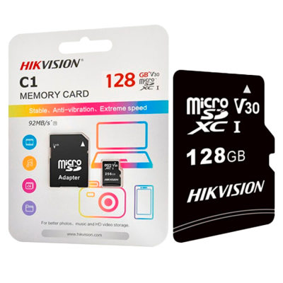 Cartão microSD 128GB HIKVISION com adaptador e embalagem branca