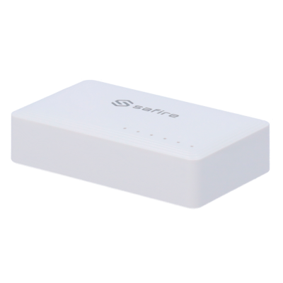 Dispositivo eletrónico branco com logótipo 'safire' no topo e cinco luzes indicadoras