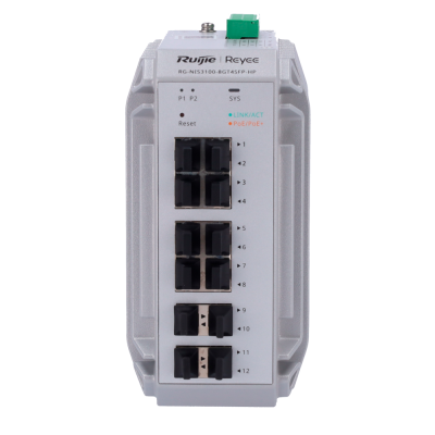 Reyee Switch Industrial PoE Cloud Capa 2 8 portas Gigabit PoE+ + 4 portas Gigabit SFP 30W por porta 802.3af/at / Máximo 240W-Ruijie RG-NIS3100-8GT4SFP-HP