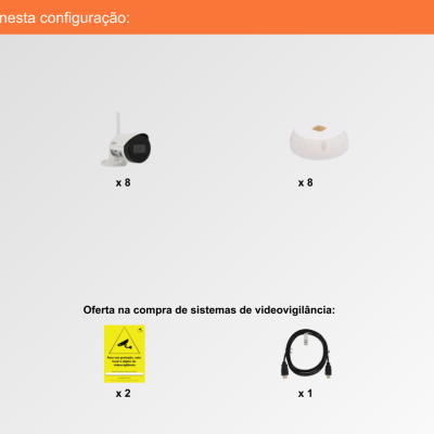 Sistema de Videovigilância sem fios (IP), 8 Câmaras Bullet com 2 mpx da Dahua