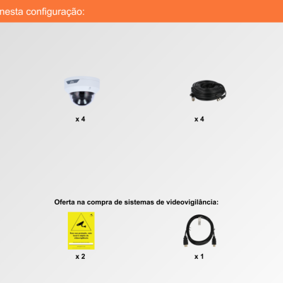 Sistema de Videovigilância com fios (RG59), 4 Câmaras Mini-Dome com 5 mpx da Uniview Sistema de Videovigilância com fios (RG59), 4 Câmaras Mini-Dome com 5 mpx da Uniview