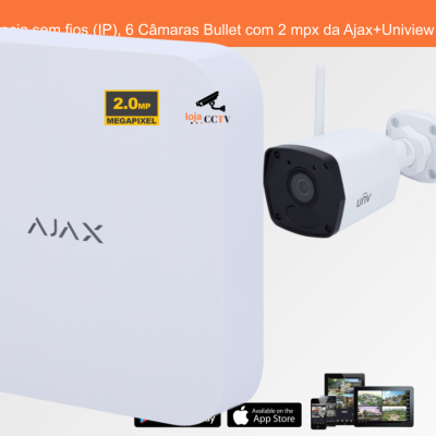 Sistema de Videovigilância sem fios (IP), 6 Câmaras Bullet com 2 mpx da Ajax+Uniview