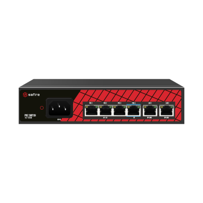 Safire Switch Hi-PoE 6 portas (4 portas + 2 uplink)-Safire SF-SW0604HIPOE-60