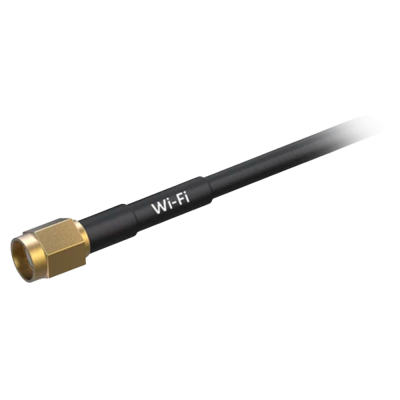 Antena Wi-Fi preta com conector dourado e texto 'Wi-Fi'