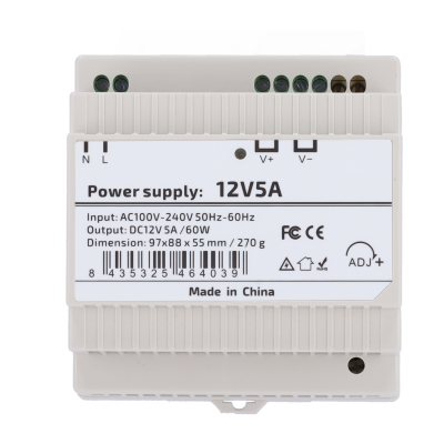 Fonte Alimentação Carril DIN lojaCCTV DC 12V 5A 60W (AC 100-240V)