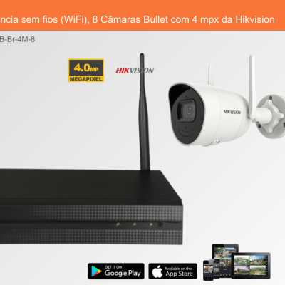 Sistema de Videovigilância sem fios (WiFi), 8 Câmaras Bullet com 4 mpx da Hikvision