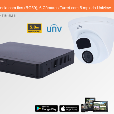 Sistema de Videovigilância com fios (RG59), 6 Câmaras Turret com 5 mpx da Uniview