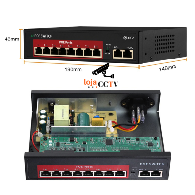 Switch Ethernet/IP - Power Over Ethernet (PoE) 8+2 portas-lojaCCTV LC-SWITCH-PoE-8+2-lojaCCTV LC-SWITCH-PoE-8+2