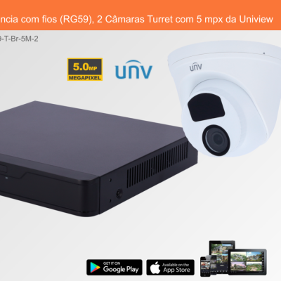 Sistema de Videovigilância com fios (RG59), 2 Câmaras Turret com 5 mpx da Uniview