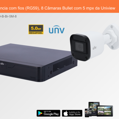 Sistema de Videovigilância com fios (RG59), 8 Câmaras Bullet com 5 mpx da Uniview