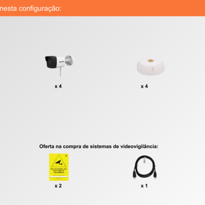 Sistema de Videovigilância sem fios (IP), 4 Câmaras Bullet com 2 mpx da Hikvision