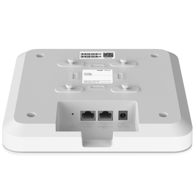 Parte traseira de dispositivo eletrónico branco com portas LAN e DC 12V