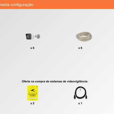 Sistema de Videovigilância com fios (PoE), 6 Câmaras Bullet com 2 mpx da Hikvision