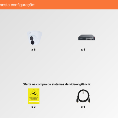 Sistema de Videovigilância com fios (IP) e Switch PoE, 6 Câmaras Turret com 8 mpx da Ajax Sistema de Videovigilância com fios (IP) e Switch PoE, 6 Câmaras Turret com 8 mpx da Ajax