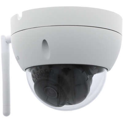 Câmara de vigilância branca com cúpula transparente e antena