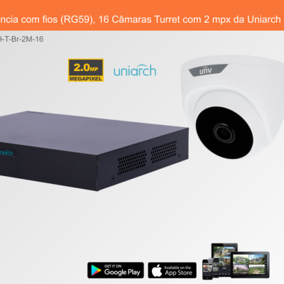 Sistema de Videovigilância com fios (RG59), 16 Câmaras Turret com 2 mpx da Uniarch