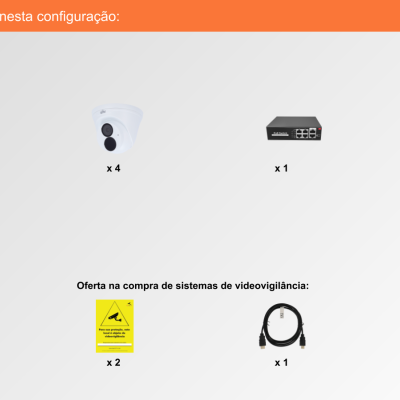 Sistema de Videovigilância com fios (IP) e Switch PoE, 4 Câmaras Turret com 8 mpx da Ajax