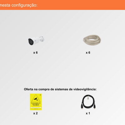 Sistema de Videovigilância com fios (IP) e Switch PoE, 6 Câmaras Bullet com 8 mpx da Uniview Sistema de Videovigilância com fios (IP) e Switch PoE, 6 Câmaras Bullet com 8 mpx da Uniview
