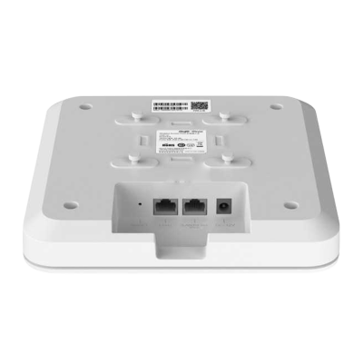 Dispositivo branco com portas Ethernet e entrada de alimentação