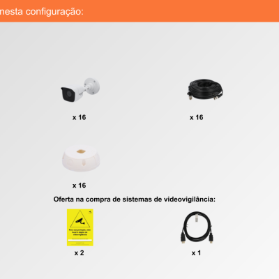 Sistema de Videovigilância com fios (RG59), 16 Câmaras Bullet com 5 mpx da Hikvision