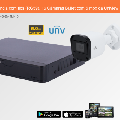 Sistema de Videovigilância com fios (RG59), 16 Câmaras Bullet com 5 mpx da Uniview