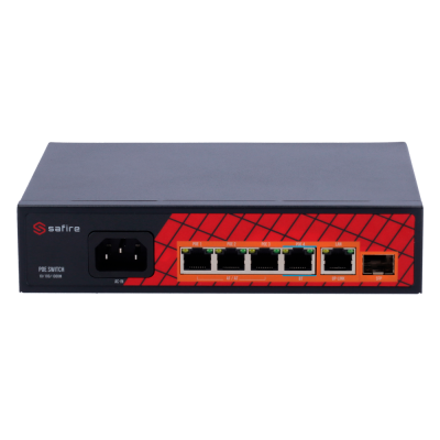 Safire Switch Hi-PoE 6 portas (4 portas + 1 uplink + 1 SFP)-Safire SF-SW0604HIPOE-GF-65