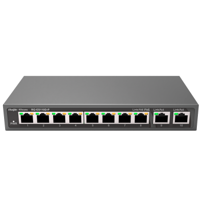 Switch PoE - 8 Portas 100mbps + 2 Uplink 1Gbps - Reyee-Ruijie RG-ES110D-P-Ruijie RG-ES110D-P-Reyee RG-ES110D-P