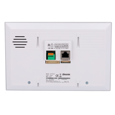 Dispositivo eletrônico branco Akuvox C315W2 vista traseira com portas de conexão