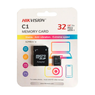 Cartão microSD HIKVISION 32GB em embalagem com adaptador