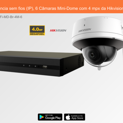 Sistema de Videovigilância sem fios (IP), 6 Câmaras Mini-Dome com 4 mpx da Hikvision