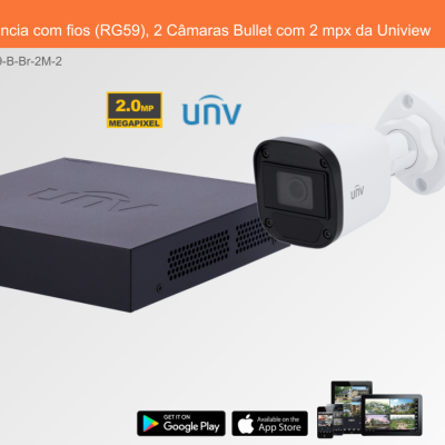 Sistema de Videovigilância com fios (RG59), 2 Câmaras Bullet com 2 mpx da Uniview