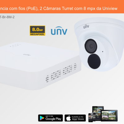 Sistema de Videovigilância com fios (PoE), 2 Câmaras Turret com 8 mpx da Uniview
