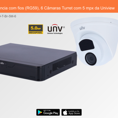 Sistema de Videovigilância com fios (RG59), 6 Câmaras Turret com 5 mpx da Uniview
