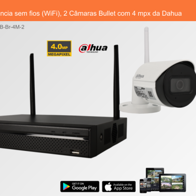 Sistema de Videovigilância sem fios (WiFi), 2 Câmaras Bullet com 4 mpx da Dahua