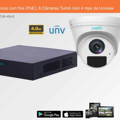 Sistema de Videovigilância com fios (PoE), 8 Câmaras Turret com 4 mpx da Uniview