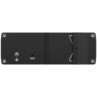 Dispositivo eletrônico preto com botão terra e reset