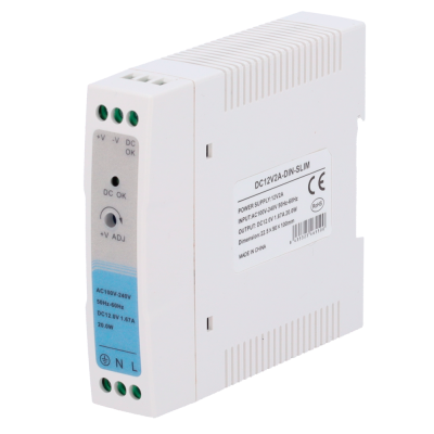 Fonte Slim Carril DIN lojaCCTV DC 12V 1.67A 20W (AC 100-240V)