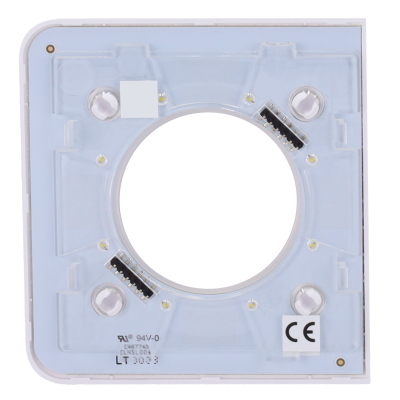 Base quadrada branca de plástico com círculo e quatro elementos transparentes nos cantos