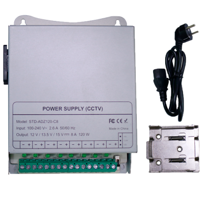 Fonte Alimentação Carril DIN lojaCCTV DC 12V 10A 120W 8 saídas (AC 100-240V)