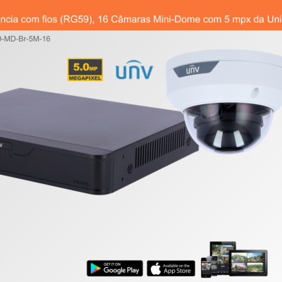 Sistema de Videovigilância com fios (RG59), 16 Câmaras Mini-Dome com 5 mpx da Uniview