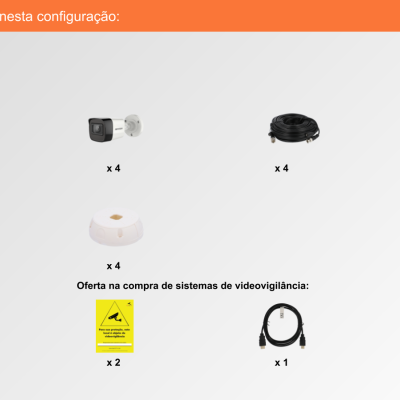 Sistema de Videovigilância com fios (RG59), 4 Câmaras Bullet com 8 mpx da Hikvision