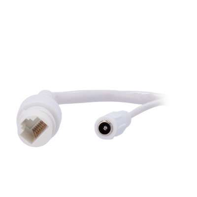 Cabo branco com conector RJ45 fêmea e conector redondo fêmea